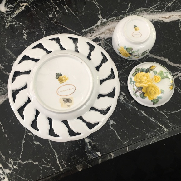 Godinger & co. China lace yellow rose plate & covered sugar or trinket box - Picture 2 of 4